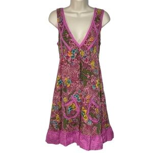 Free people pink floral sleeveless tank swing dress vintage Y2K cottage …
